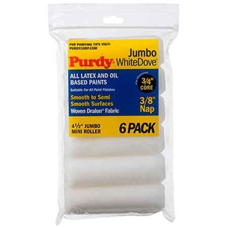 Purdy 140624612 4.5 x 0.38 in. White Dove Jumbo Mini Roller Cover, 6PK PU574465